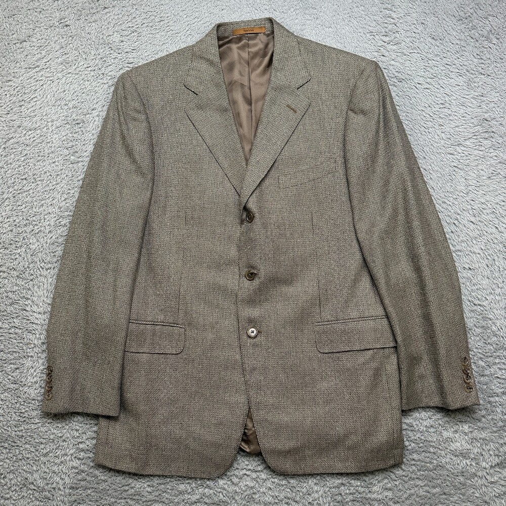 Ermenegildo Zegna Blazer Mens 52/42R Brown Silk Wool 3 Button Sport Coat Italy
